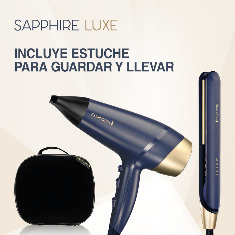 Combo Remington Sapphire Luxe Planchita + Secador + Bolso