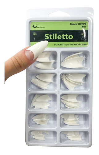 Tips Stilettos por 100 unidades Colores Blanco-Natural U31