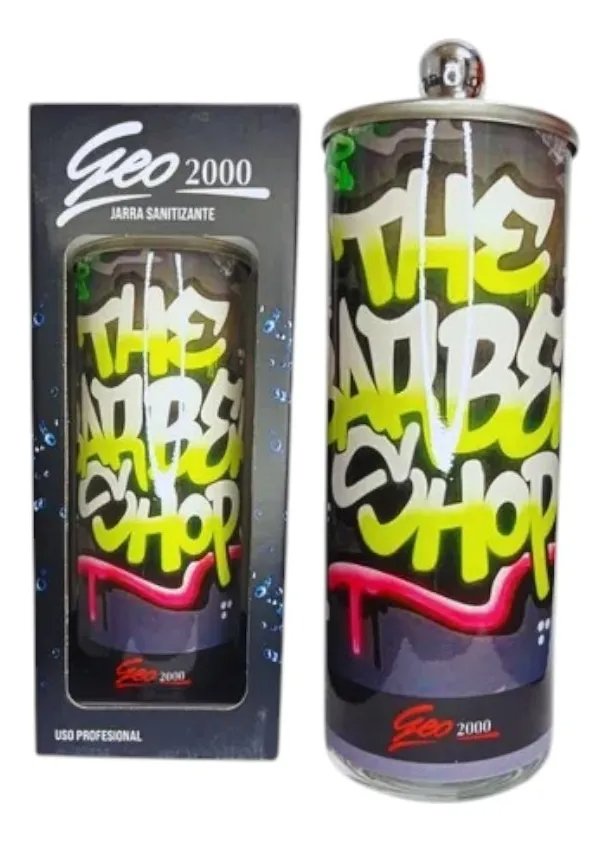 Jarra Sanitizante Diseños Barberos Vidrio Metal Geo2000
