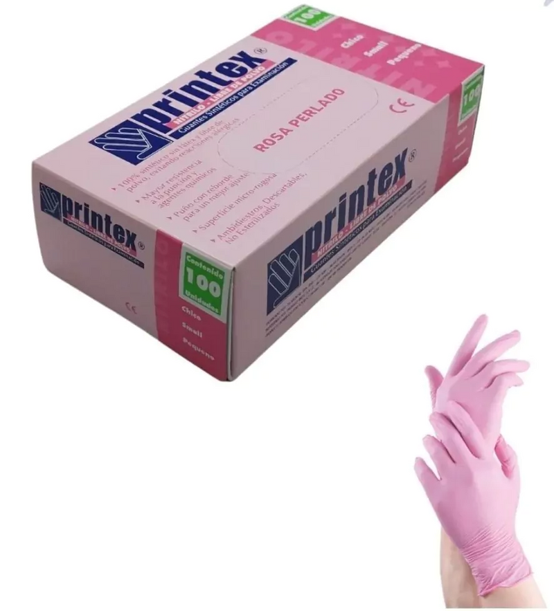 Guantes Nitrilo Rosa Perlado Printex x 100 Unidades