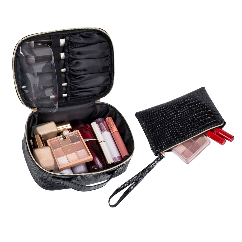 Portacosmeticos Con Cierre Croco Negro M149 Jessamy