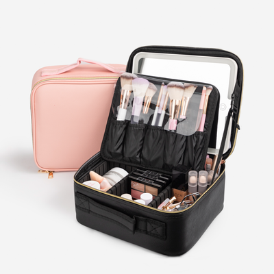 Maletin Maquillaje Con Espejo Luz Led Desmontable Color Negro