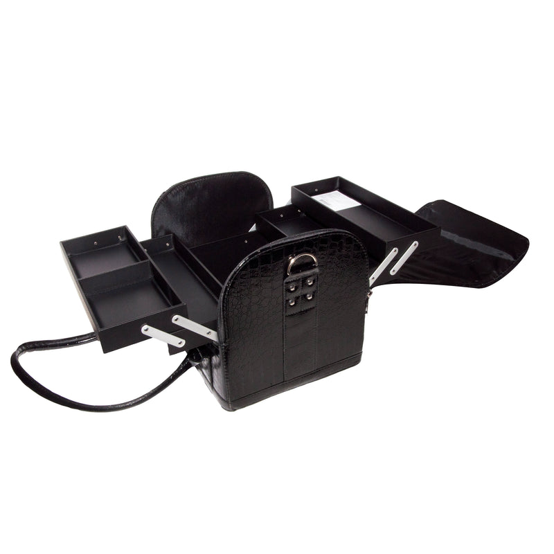 Maletín Negro Croco Baul 4 Bandejas