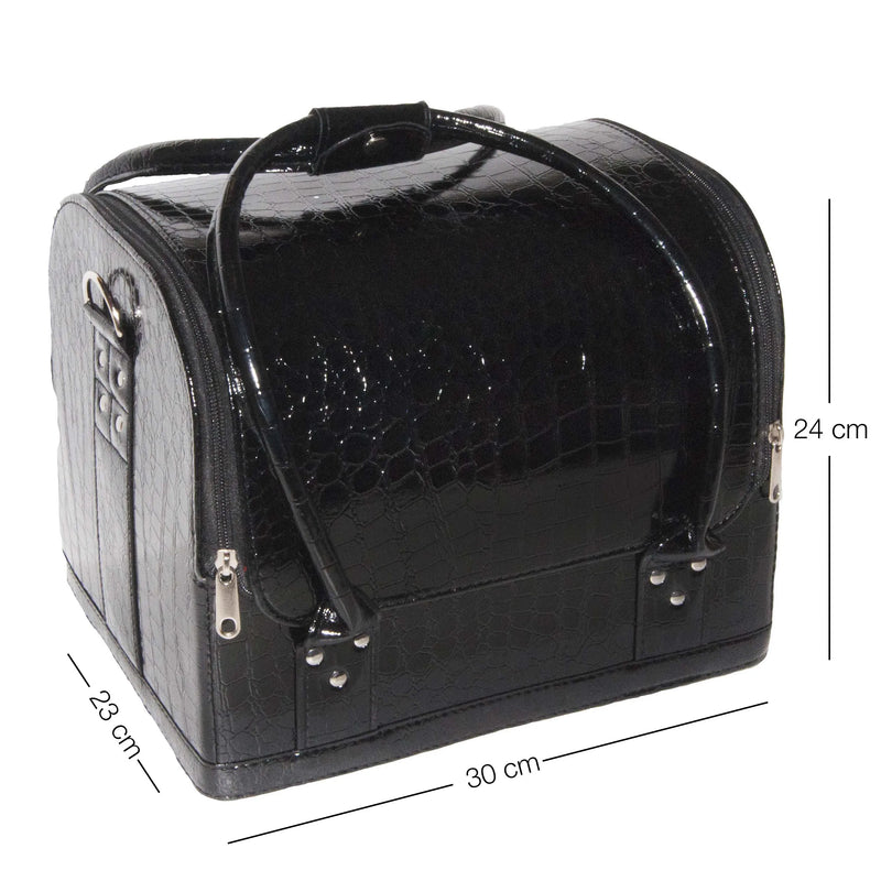 Maletín Negro Croco Baul 4 Bandejas