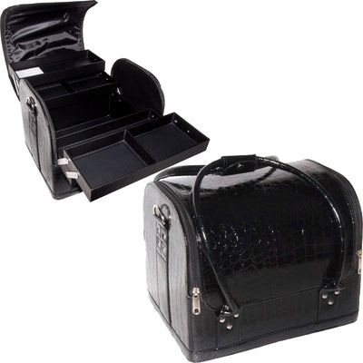Maletín Negro Croco Baul 4 Bandejas
