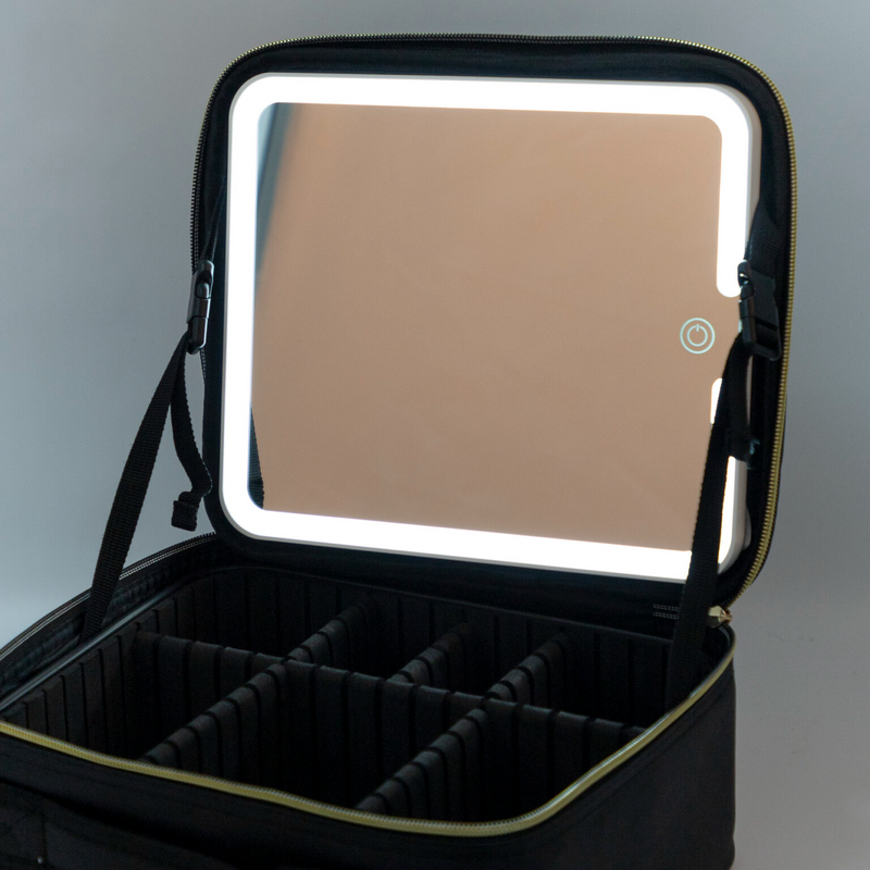 Maletin Maquillaje Con Espejo Luz Led Desmontable Color Negro