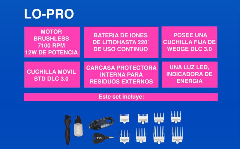 Combo  Lo Pro + T Pro Premium Barber Brushless B Way