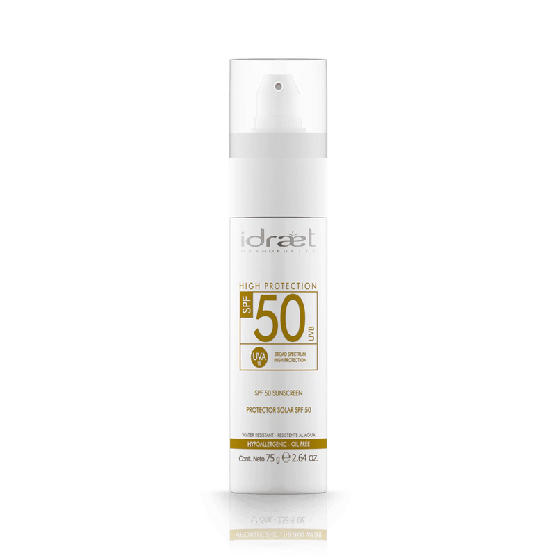 Protector Solar SPF 50 Idraet - Crema Facial Natural (Sin Color) x 75 ml