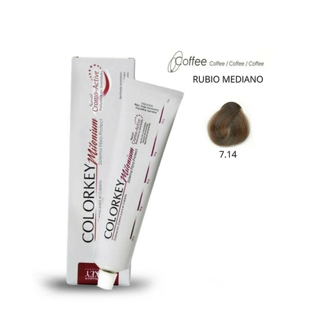 Coloracion Colorkey Milenium 7.14 Rubio Mediano Coffe 120ml