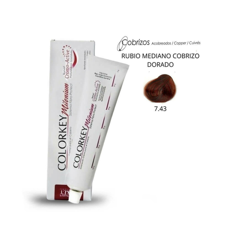 Coloracion Colorkey Milenium 7.43 Rubio Mediano Cobrizo Dorado 120ml